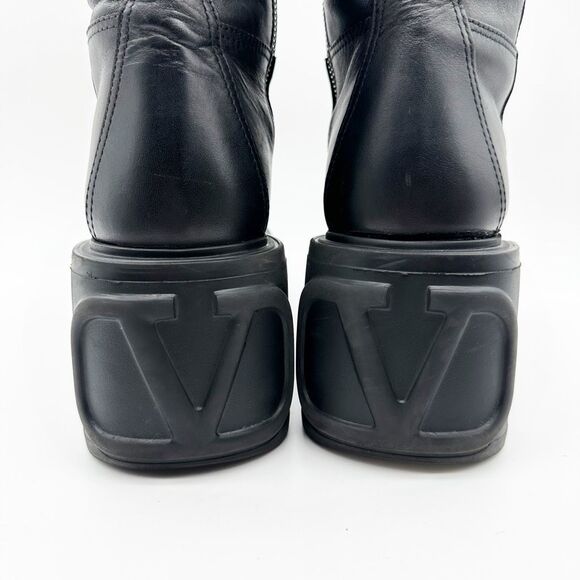 VALENTINO Black Uniqueform VLogo Tall Platform Wedge Boot Size 38.5 Heel Leather - Picture 8 of 11